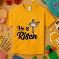 He Is Risen Jesus Christ Easter Cross Kids T-Shirt thumb 3