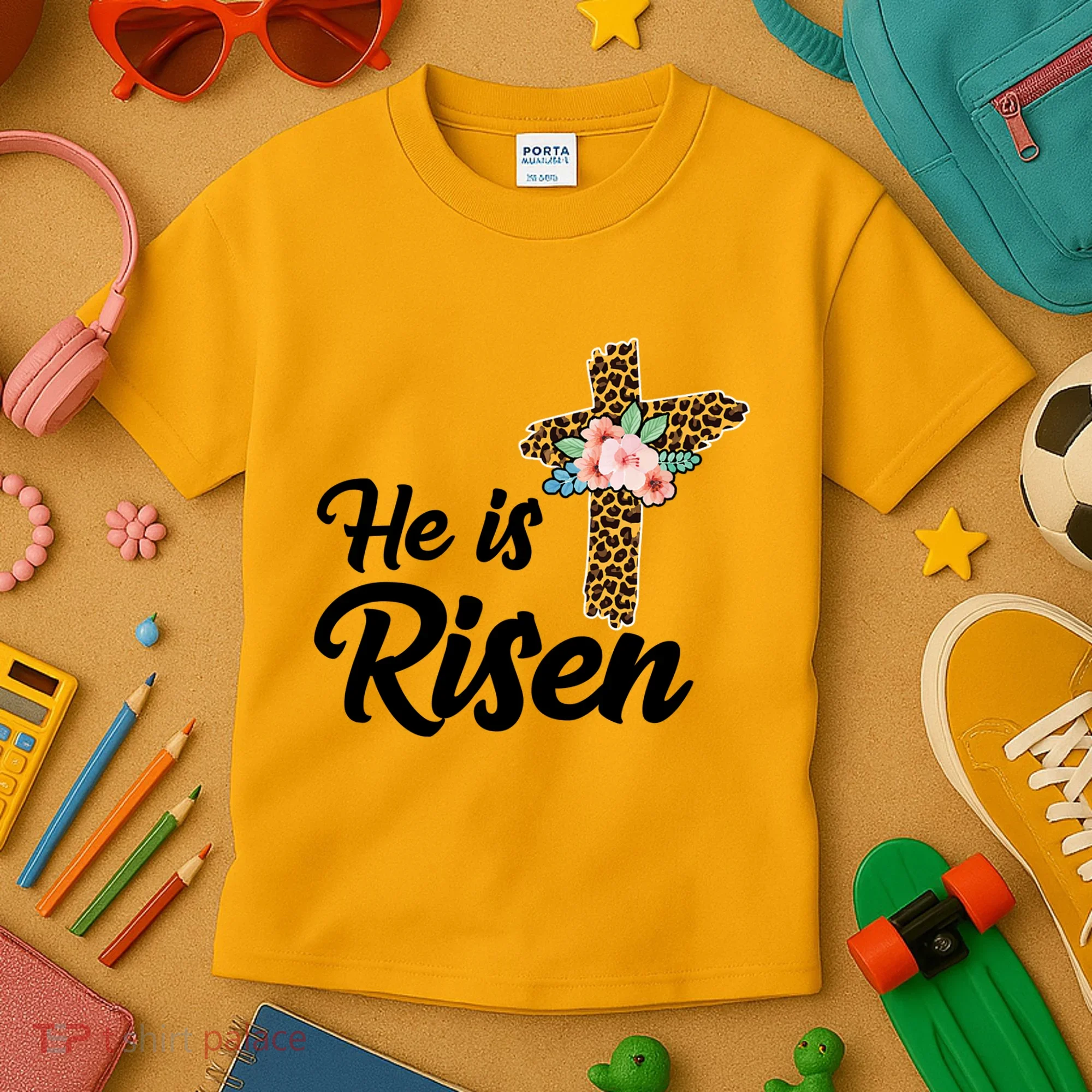 He Is Risen Jesus Christ Easter Cross Kids T-Shirt