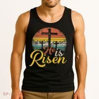 He Is Risen Christian Easter Jesus Tank Top thumb 3