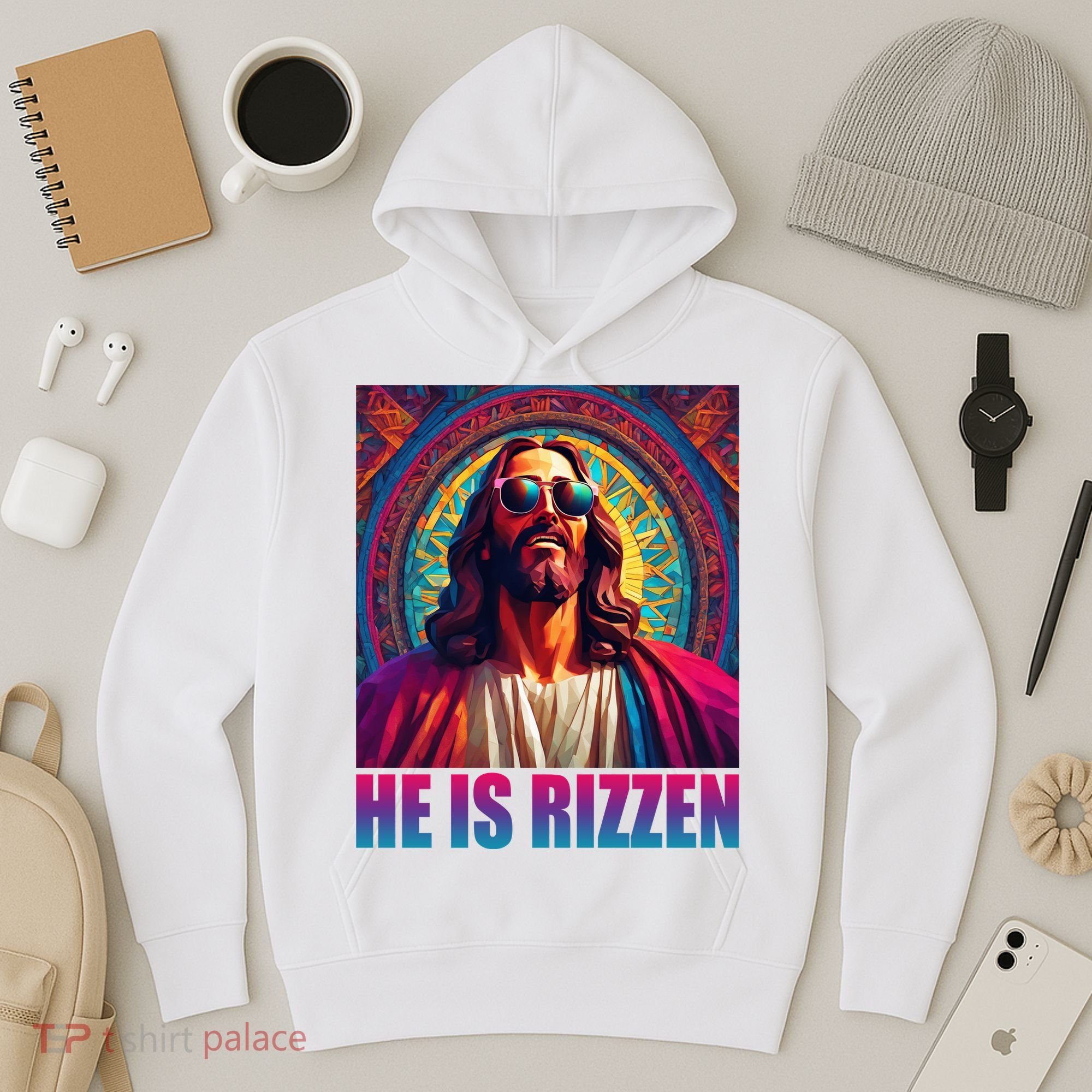 He Is Rizzen Jesus Portrait Risen Hoodie