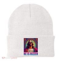 He Is Rizzen Jesus Portrait Risen Beanie thumb 0