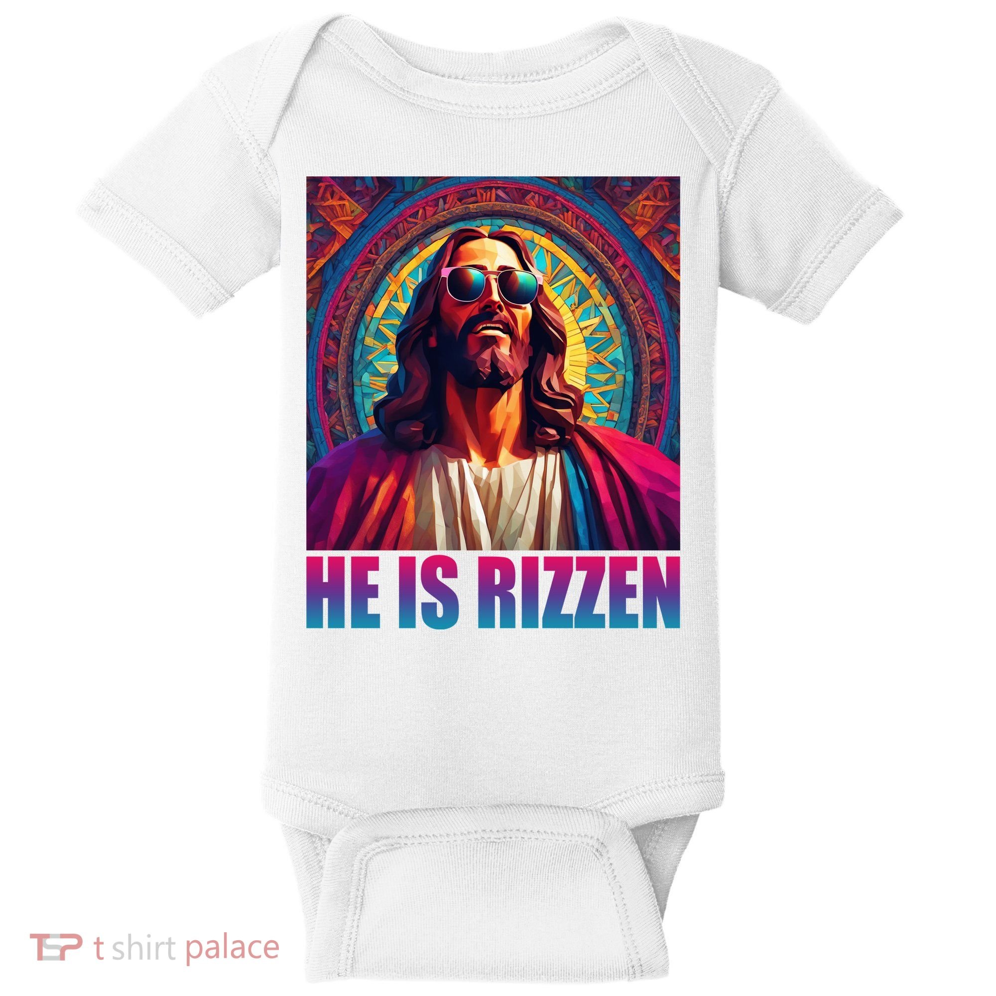 He Is Rizzen Jesus Portrait Risen Baby Bodysuit