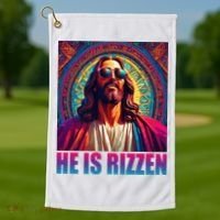 He Is Rizzen Jesus Portrait Risen Golf Towel thumb 1