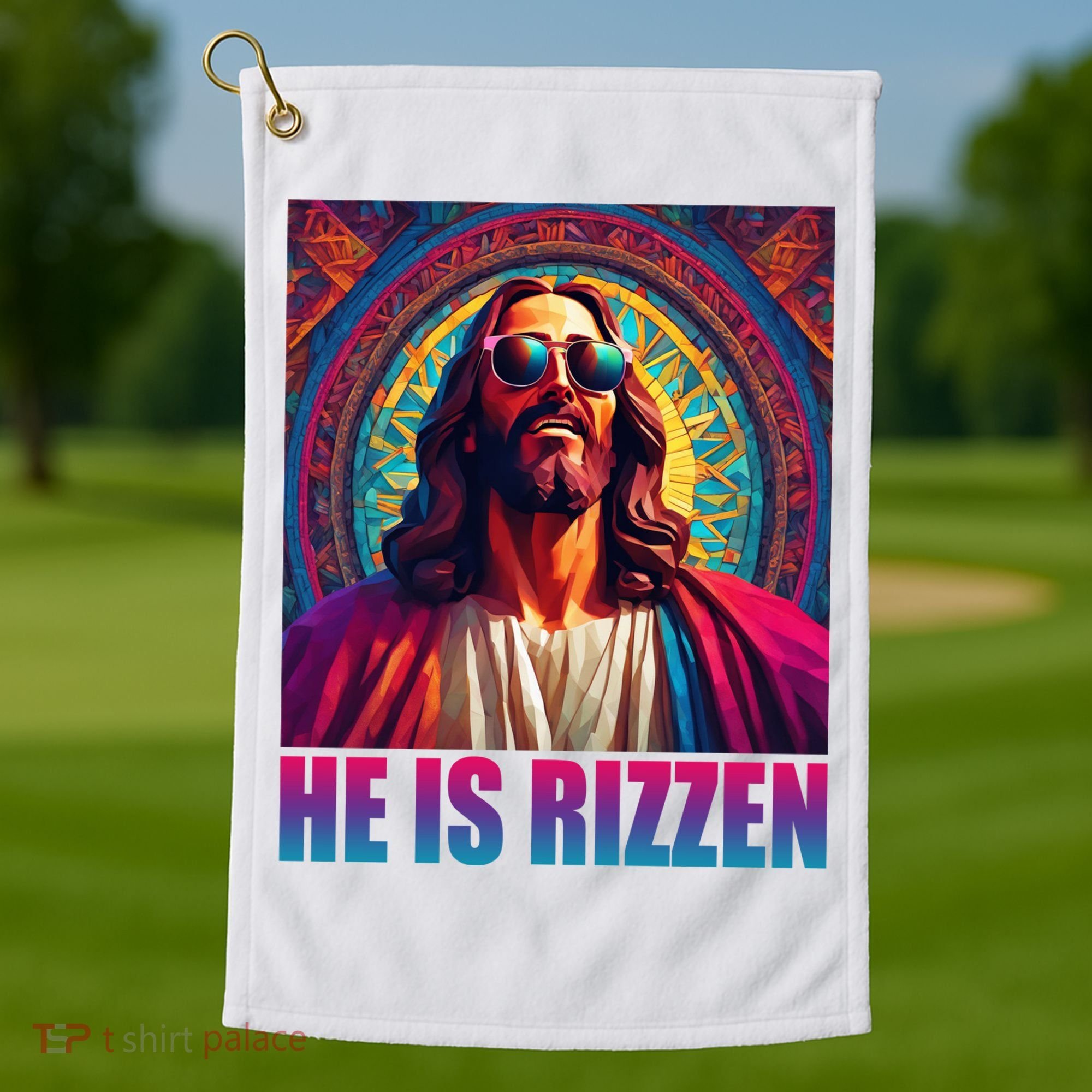 He Is Rizzen Jesus Portrait Risen Golf Towel