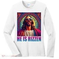 He Is Rizzen Jesus Portrait Risen Women's Long Sleeve Shirt thumb 0