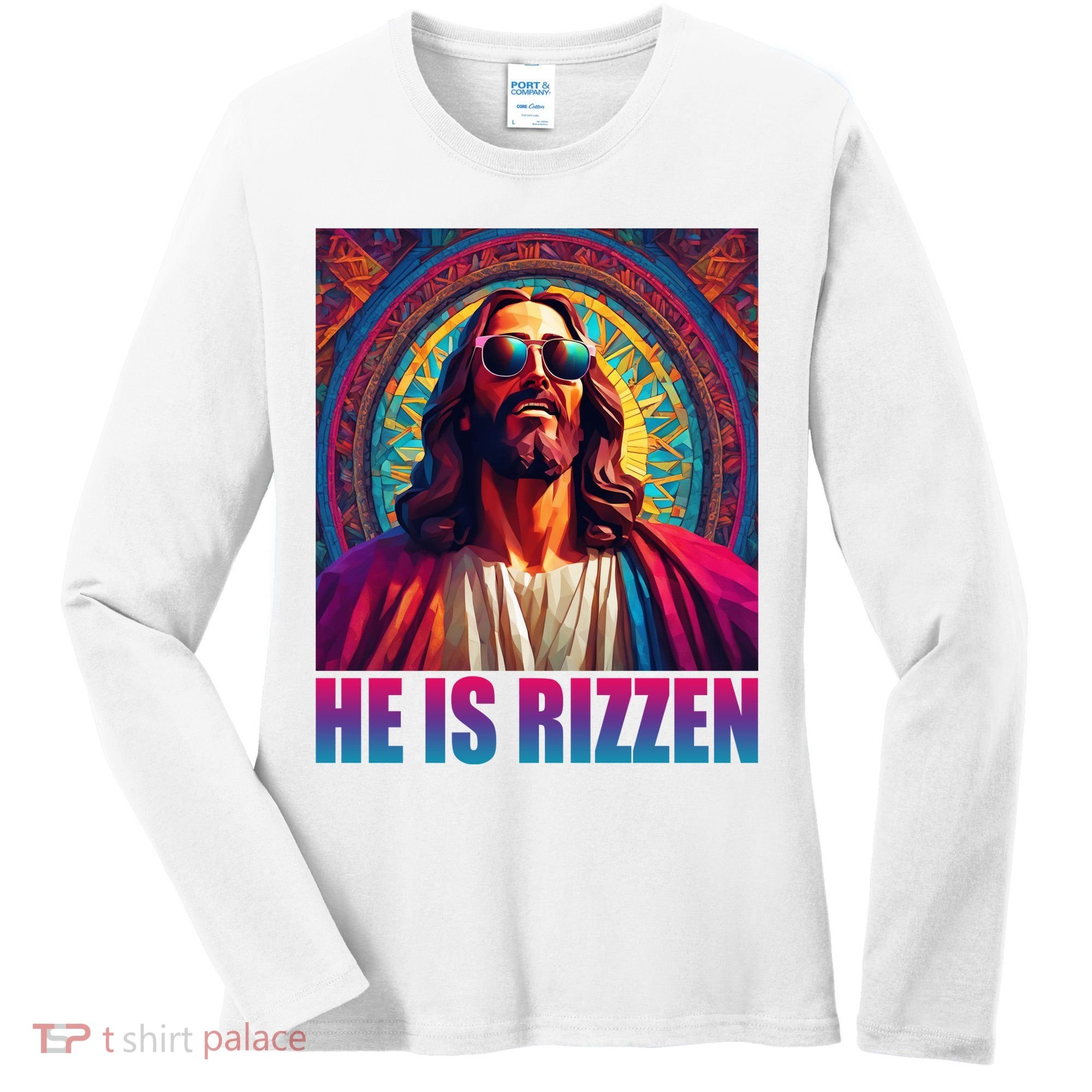 He Is Rizzen Jesus Portrait Risen Women's Long Sleeve Shirt