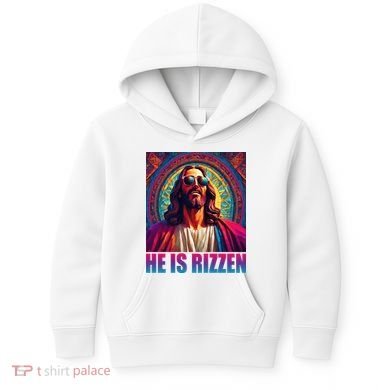 He Is Rizzen Jesus Portrait Risen Kids Hoodie
