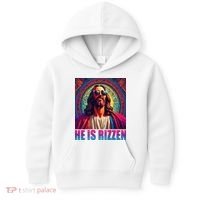 He Is Rizzen Jesus Portrait Risen Kids Hoodie thumb 0
