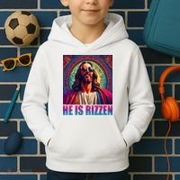 He Is Rizzen Jesus Portrait Risen Kids Hoodie thumb 2