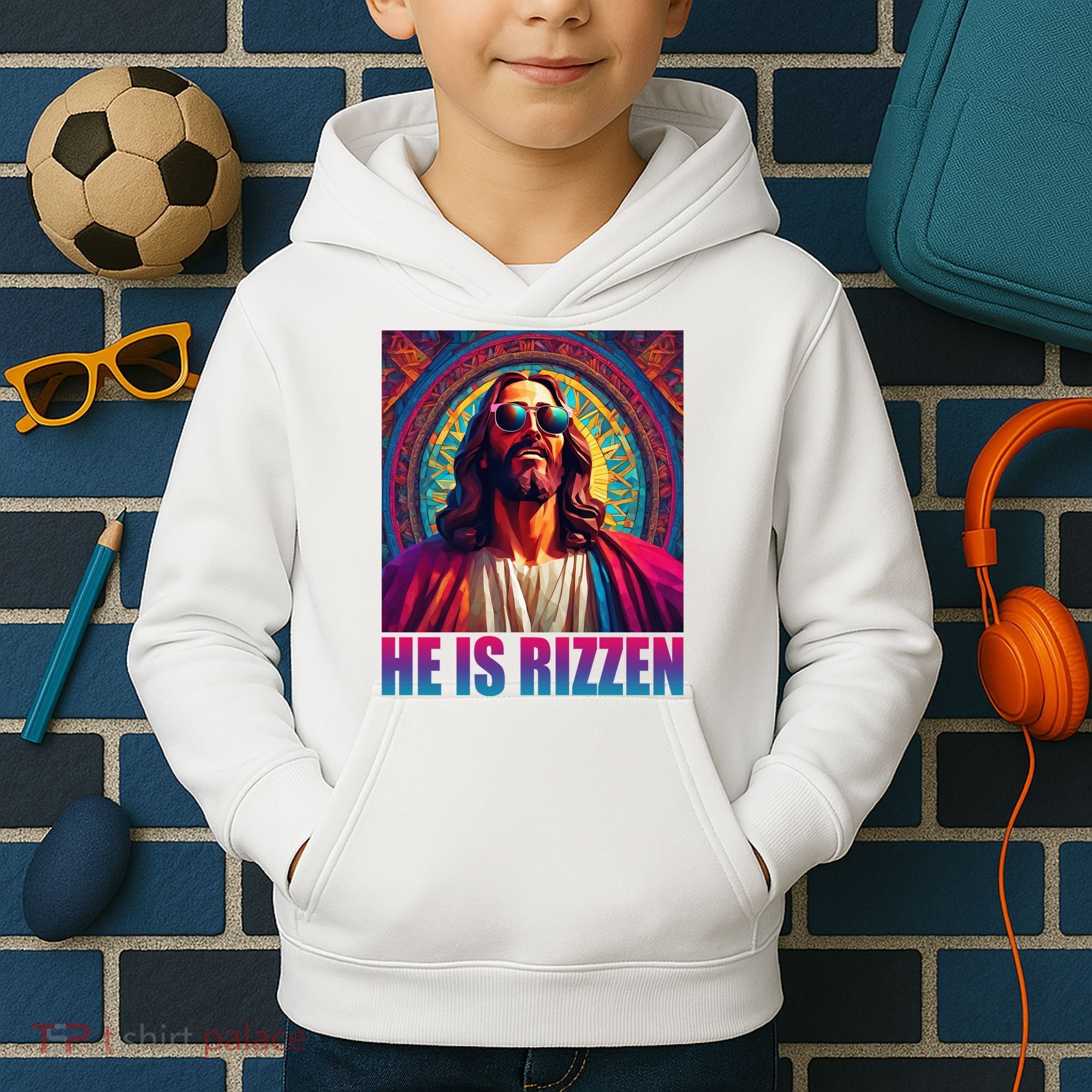 He Is Rizzen Jesus Portrait Risen Kids Hoodie