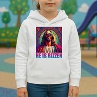 He Is Rizzen Jesus Portrait Risen Kids Hoodie thumb 3