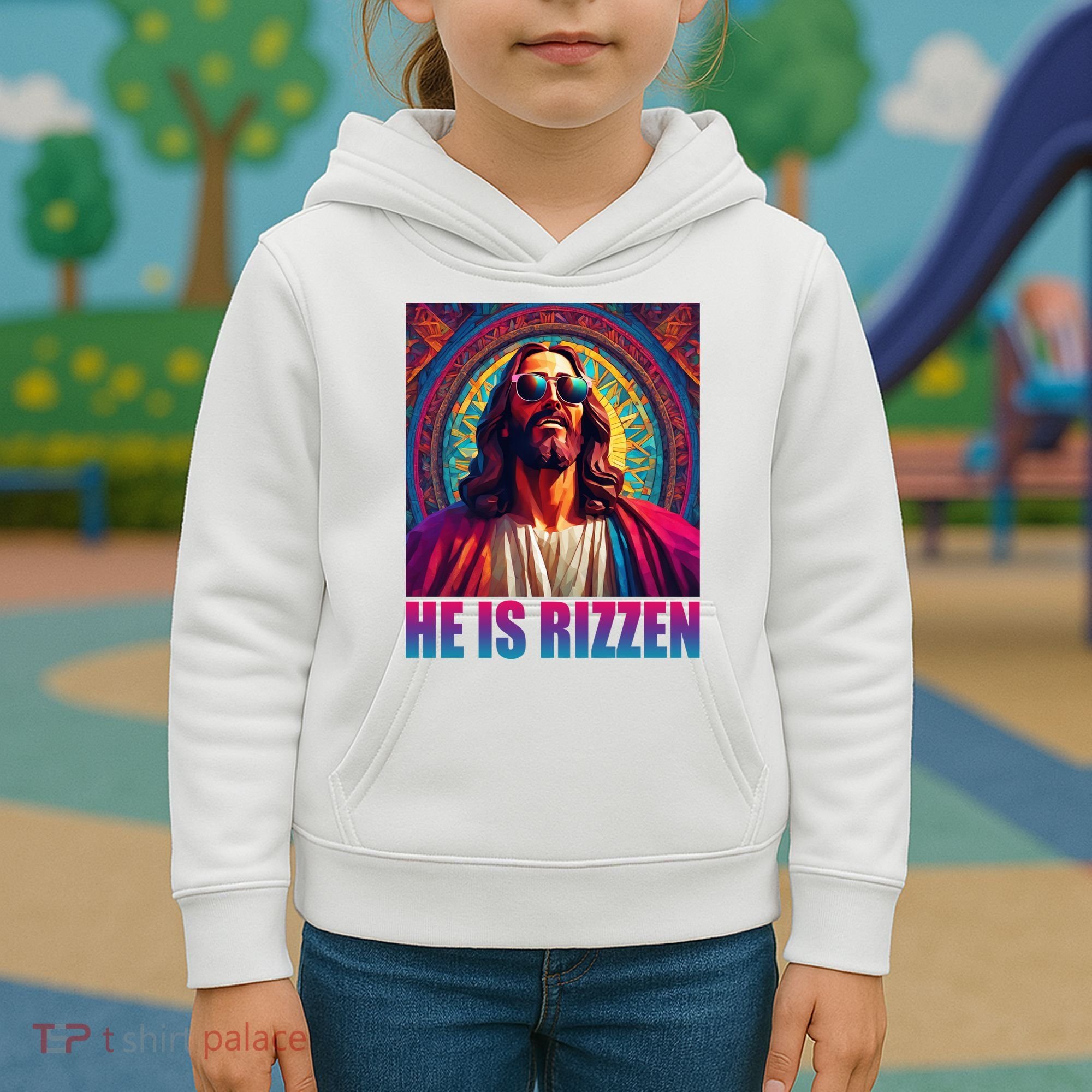 He Is Rizzen Jesus Portrait Risen Kids Hoodie