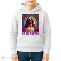 He Is Rizzen Jesus Portrait Risen Kids Hoodie thumb 4