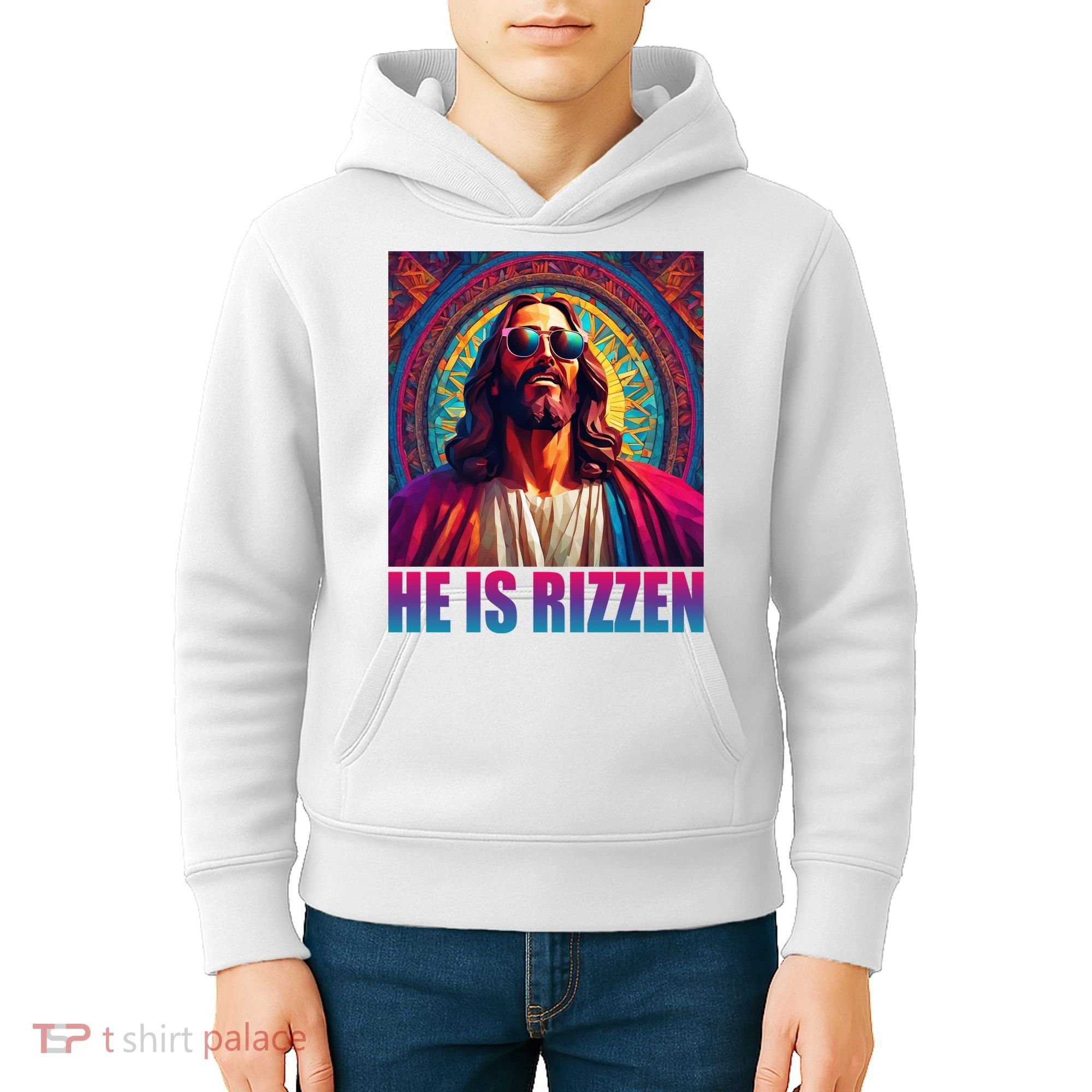 He Is Rizzen Jesus Portrait Risen Kids Hoodie