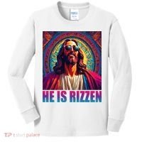 He Is Rizzen Jesus Portrait Risen Kids Long Sleeve Shirt thumb 0
