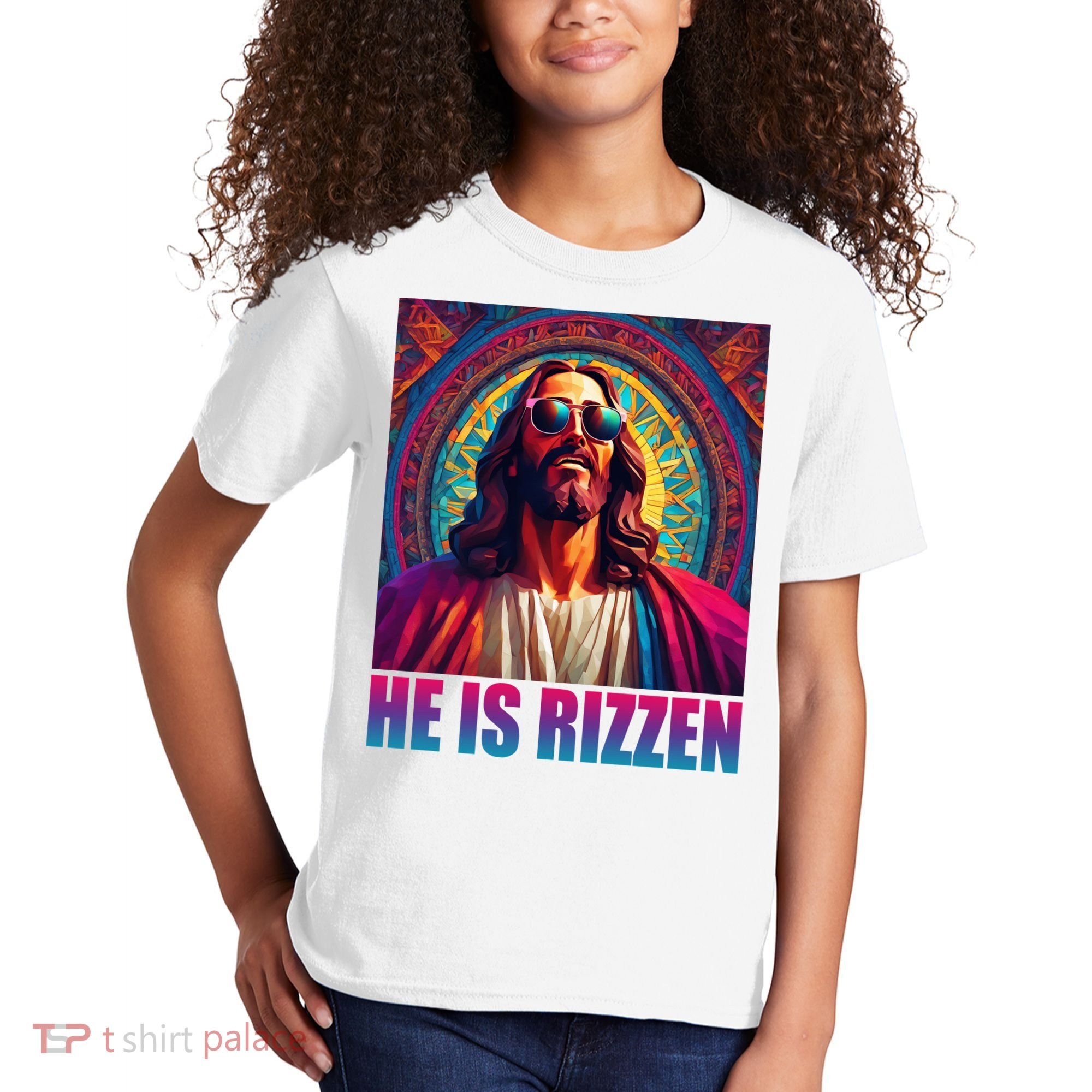 He Is Rizzen Jesus Portrait Risen Kids T-Shirt