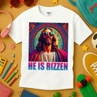 He Is Rizzen Jesus Portrait Risen Kids T-Shirt thumb 3