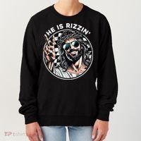 He Is Rizzin' Jesus Christian Happy Easter Hunt Eggs Funny Women's Sweatshirt thumb 0