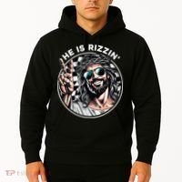 He Is Rizzin' Jesus Christian Happy Easter Hunt Eggs Funny Hoodie thumb 2