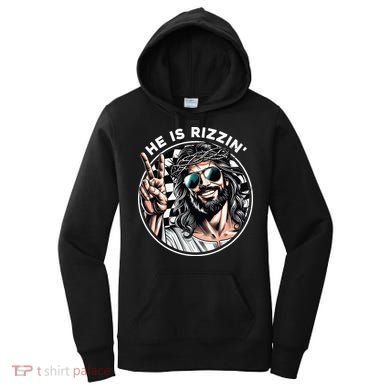 He Is Rizzin' Jesus Christian Happy Easter Hunt Eggs Funny Women's Hoodie