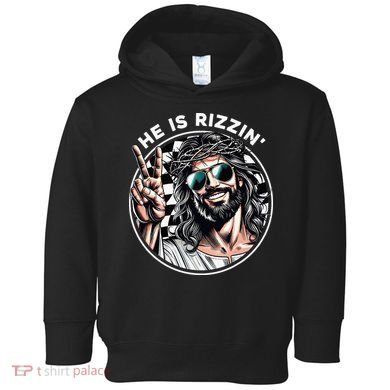 He Is Rizzin' Jesus Christian Happy Easter Hunt Eggs Funny Toddler Hoodie