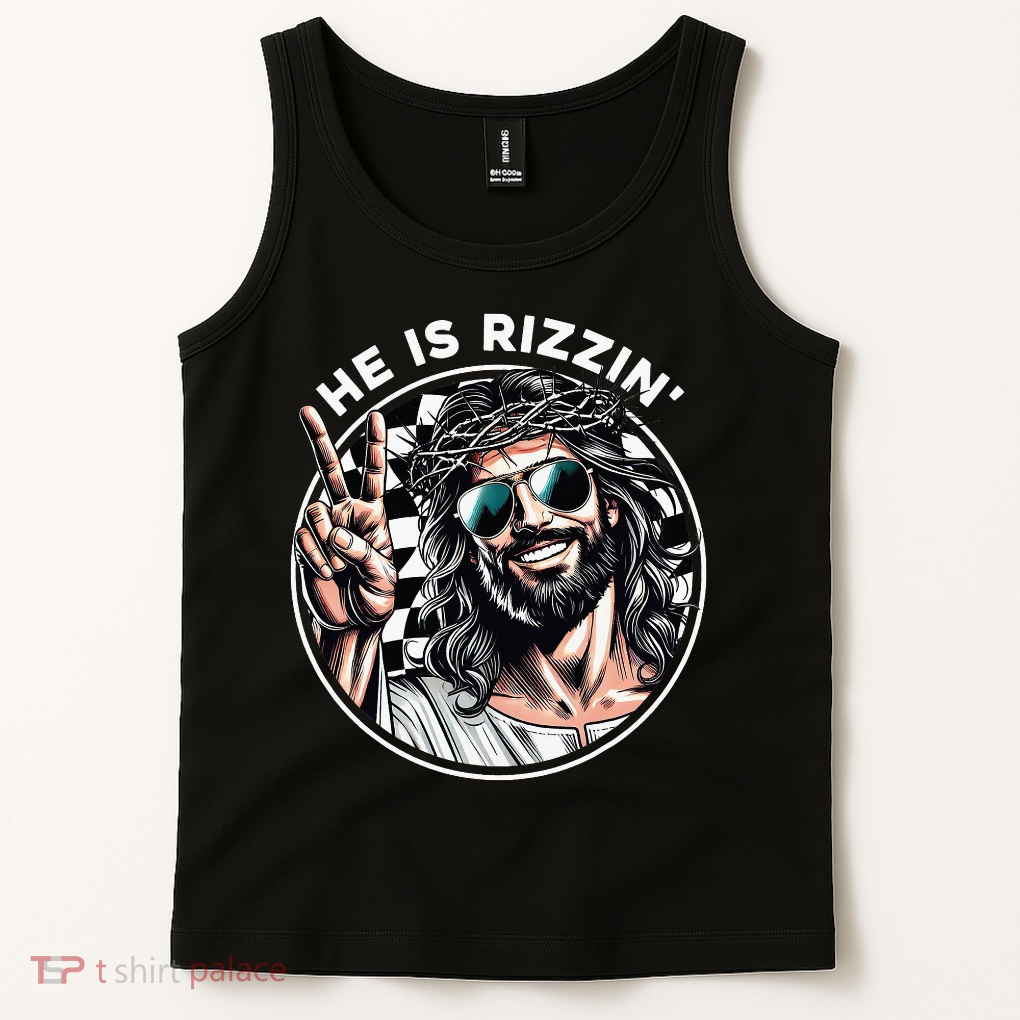 He Is Rizzin' Jesus Christian Happy Easter Hunt Eggs Funny Tank Top