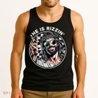 He Is Rizzin' Jesus Christian Happy Easter Hunt Eggs Funny Tank Top thumb 3
