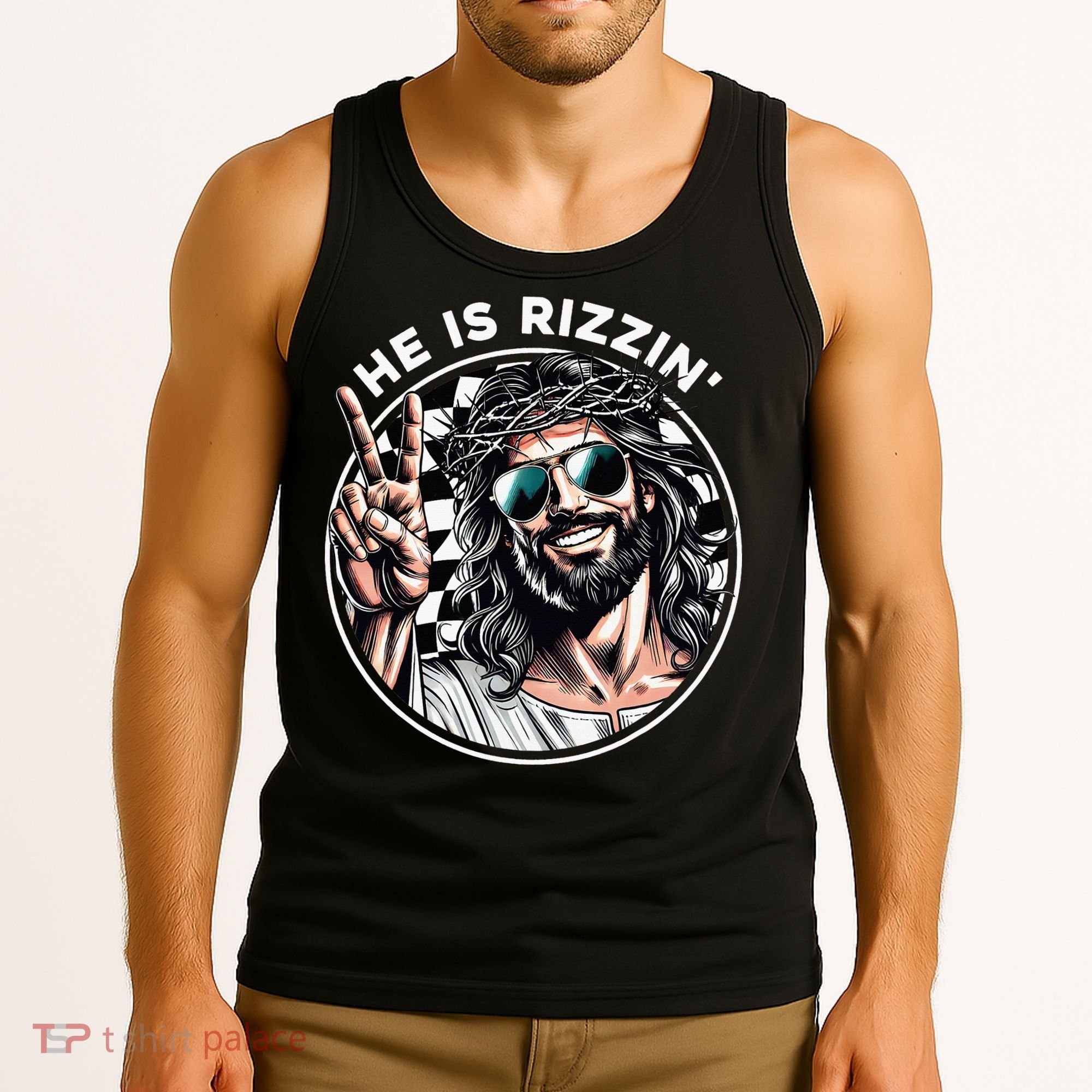 He Is Rizzin' Jesus Christian Happy Easter Hunt Eggs Funny Tank Top