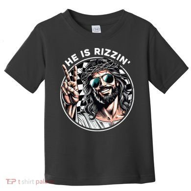 He Is Rizzin' Jesus Christian Happy Easter Hunt Eggs Funny Toddler T-Shirt