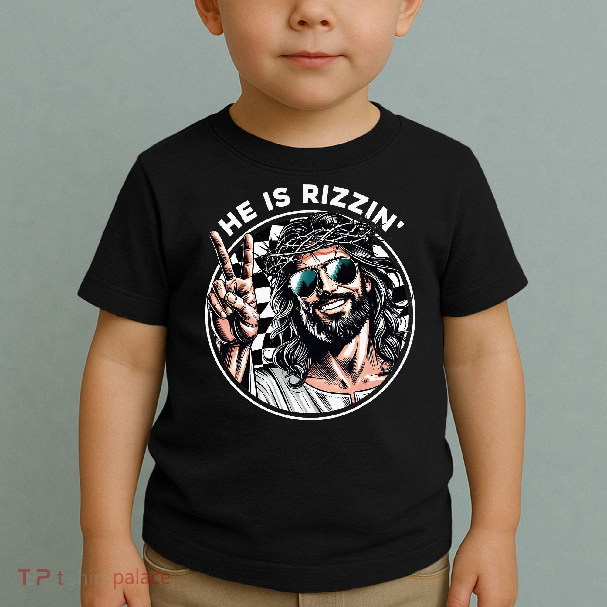 He Is Rizzin' Jesus Christian Happy Easter Hunt Eggs Funny Toddler T-Shirt