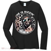 He Is Rizzin' Jesus Christian Happy Easter Hunt Eggs Funny Women's Long Sleeve Shirt thumb 0