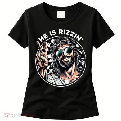 He Is Rizzin' Jesus Christian Happy Easter Hunt Eggs Funny Women's T-Shirt