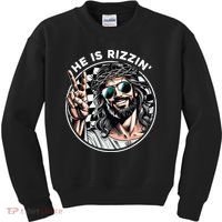 He Is Rizzin' Jesus Christian Happy Easter Hunt Eggs Funny Kids Sweatshirt thumb 0