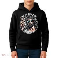 He Is Rizzin' Jesus Christian Happy Easter Hunt Eggs Funny Kids Hoodie thumb 4