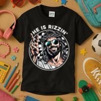 He Is Rizzin' Jesus Christian Happy Easter Hunt Eggs Funny Kids T-Shirt thumb 3