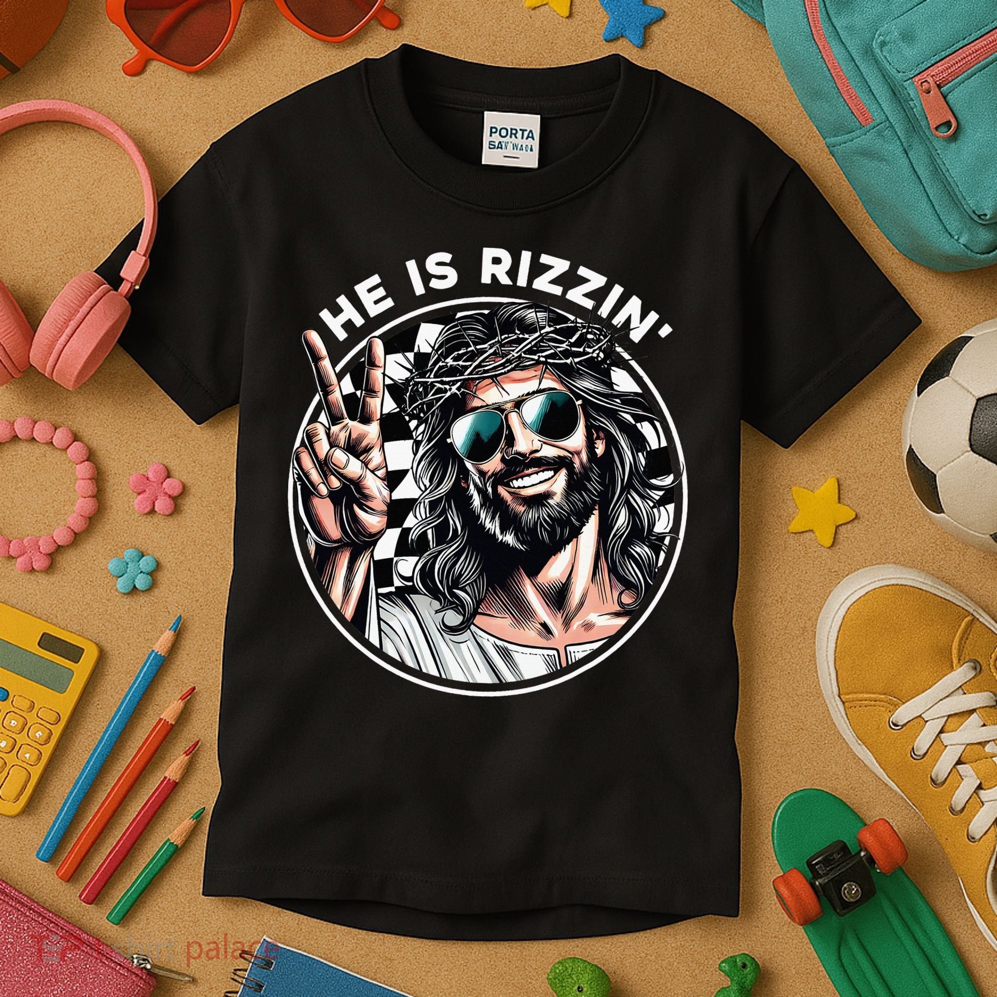 He Is Rizzin' Jesus Christian Happy Easter Hunt Eggs Funny Kids T-Shirt