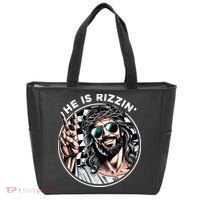 He Is Rizzin' Jesus Christian Happy Easter Hunt Eggs Funny Tote Bag thumb 0