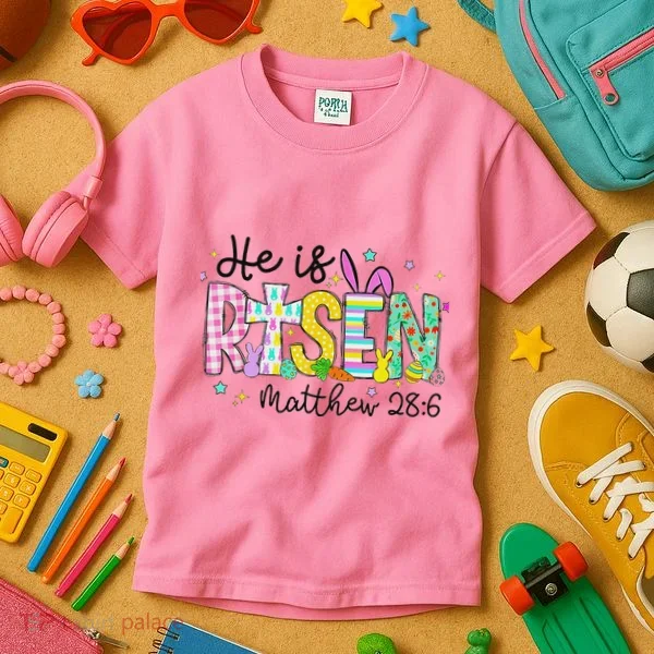 He Is Risen Jesus Christian Happy Easter Kids T-Shirt