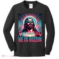 He Is Rizzin Jesus Christ Kids Long Sleeve Shirt thumb 0