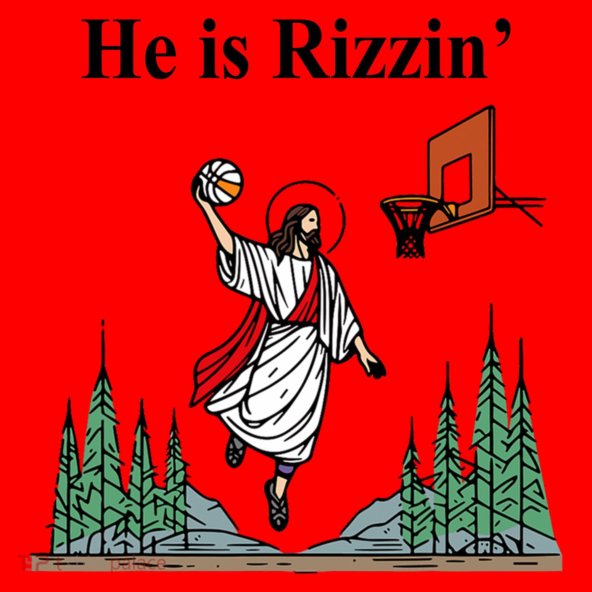 He Is Rizzin Funny Jesus Playing Basketball Meme Santa Hat