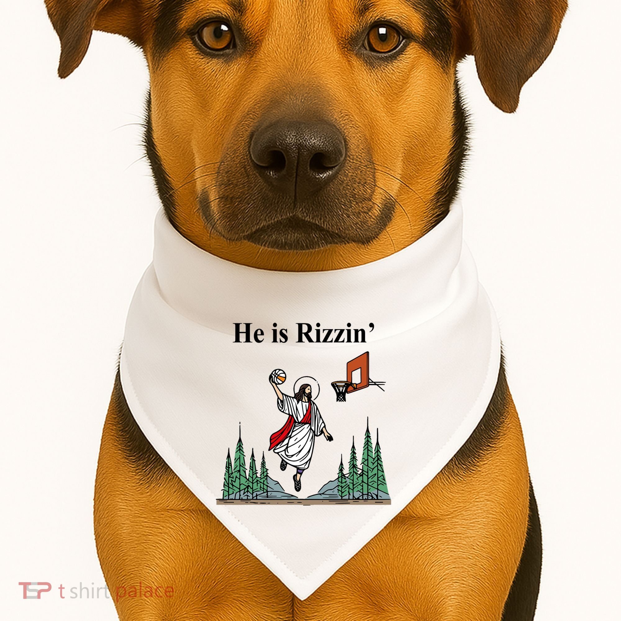 He Is Rizzin Funny Jesus Playing Basketball Meme USA-Made Doggie Bandana