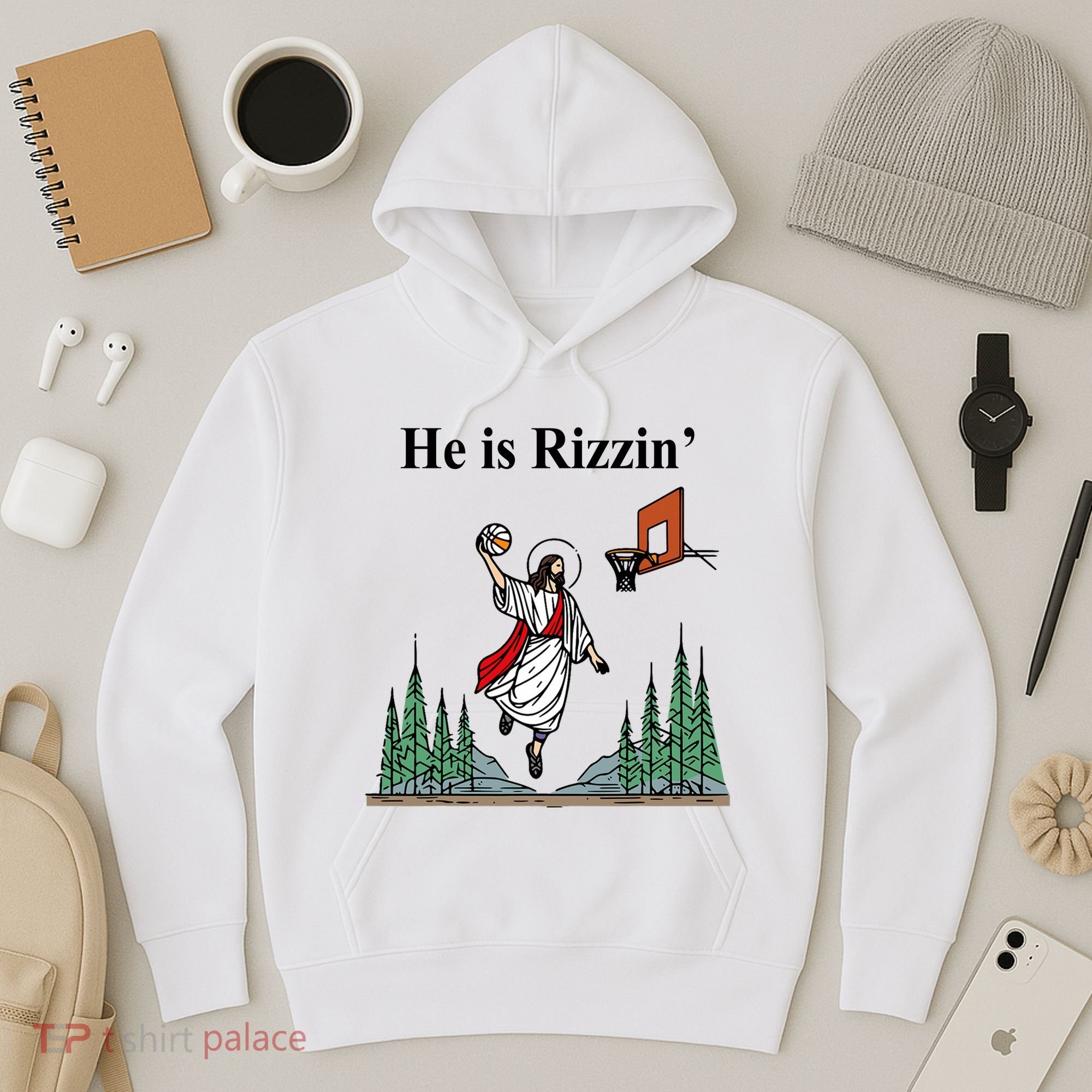 He Is Rizzin Funny Jesus Playing Basketball Meme Hoodie