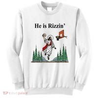 He Is Rizzin Funny Jesus Playing Basketball Meme Sweatshirt thumb 0