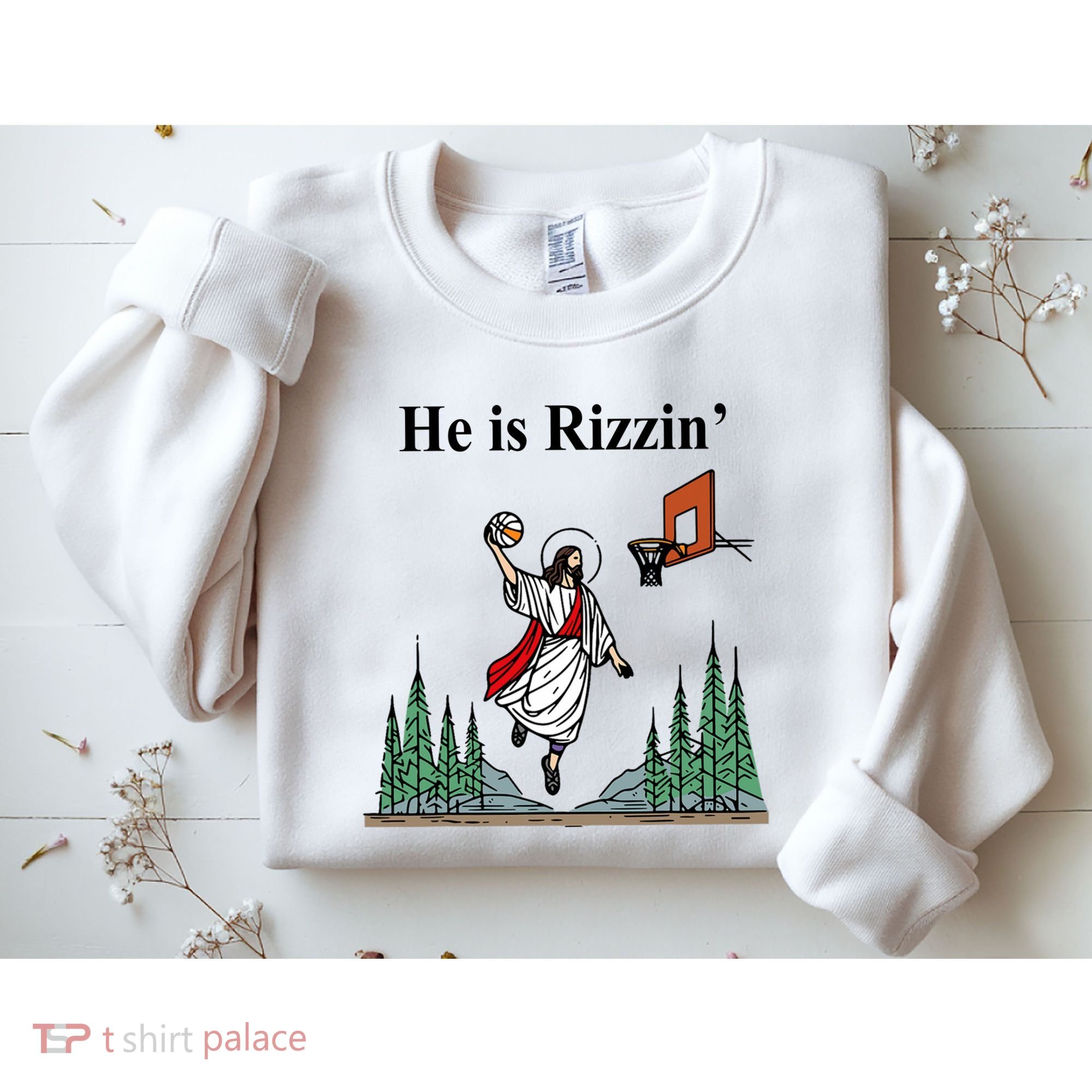 He Is Rizzin Funny Jesus Playing Basketball Meme Sweatshirt