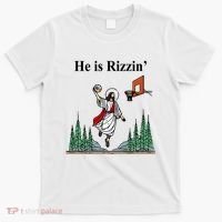He Is Rizzin Funny Jesus Playing Basketball Meme T-Shirt thumb 0