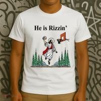 He Is Rizzin Funny Jesus Playing Basketball Meme T-Shirt thumb 3