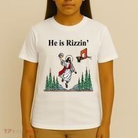 He Is Rizzin Funny Jesus Playing Basketball Meme T-Shirt thumb 4