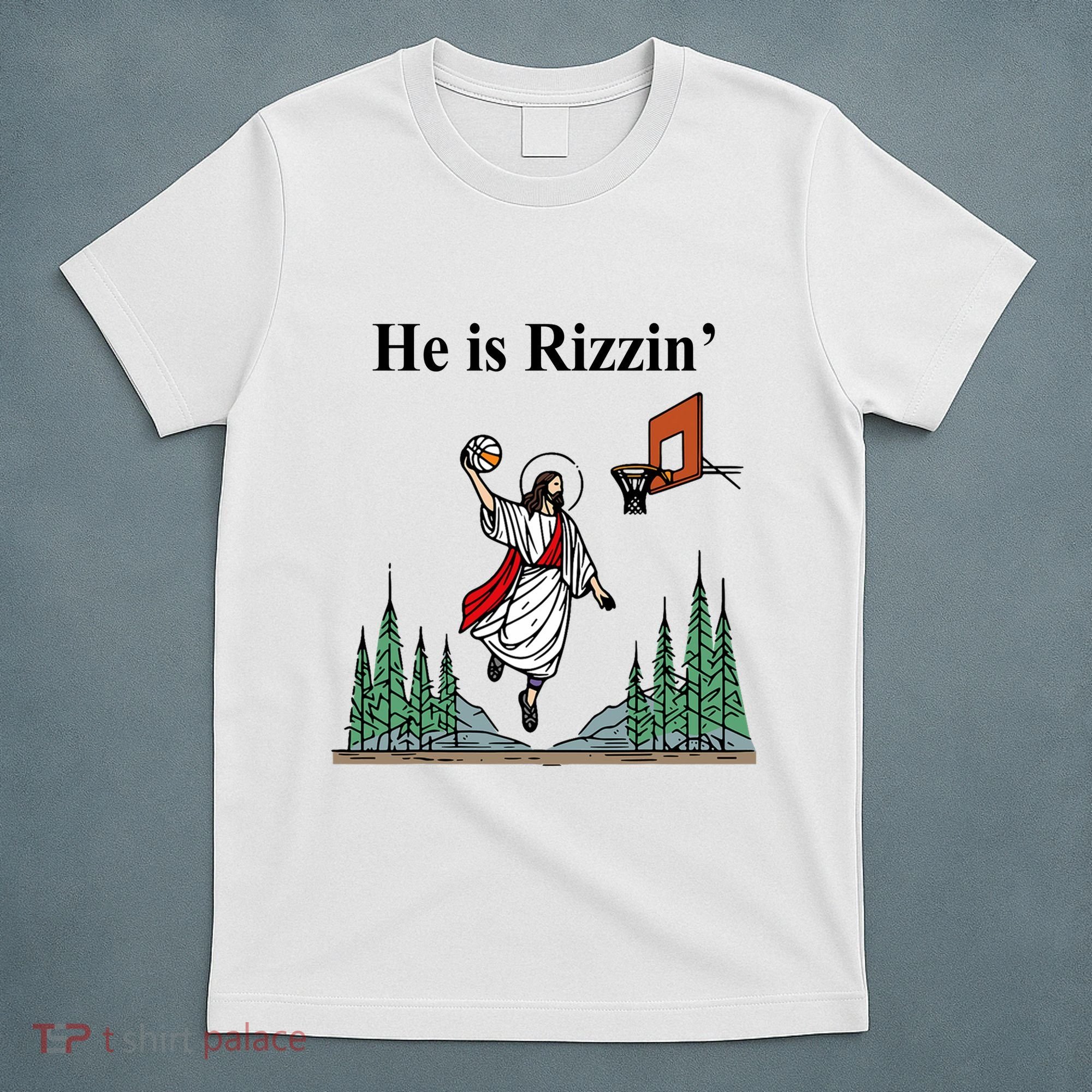 He Is Rizzin Funny Jesus Playing Basketball Meme T-Shirt