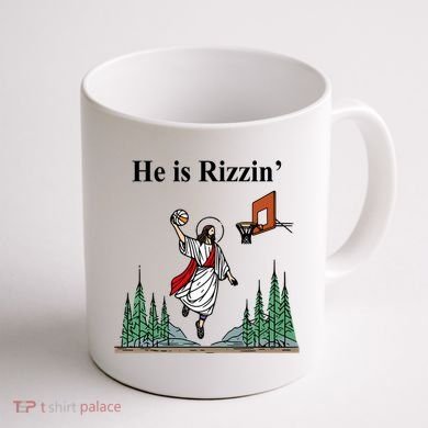 He Is Rizzin Funny Jesus Playing Basketball Meme Coffee Mug back