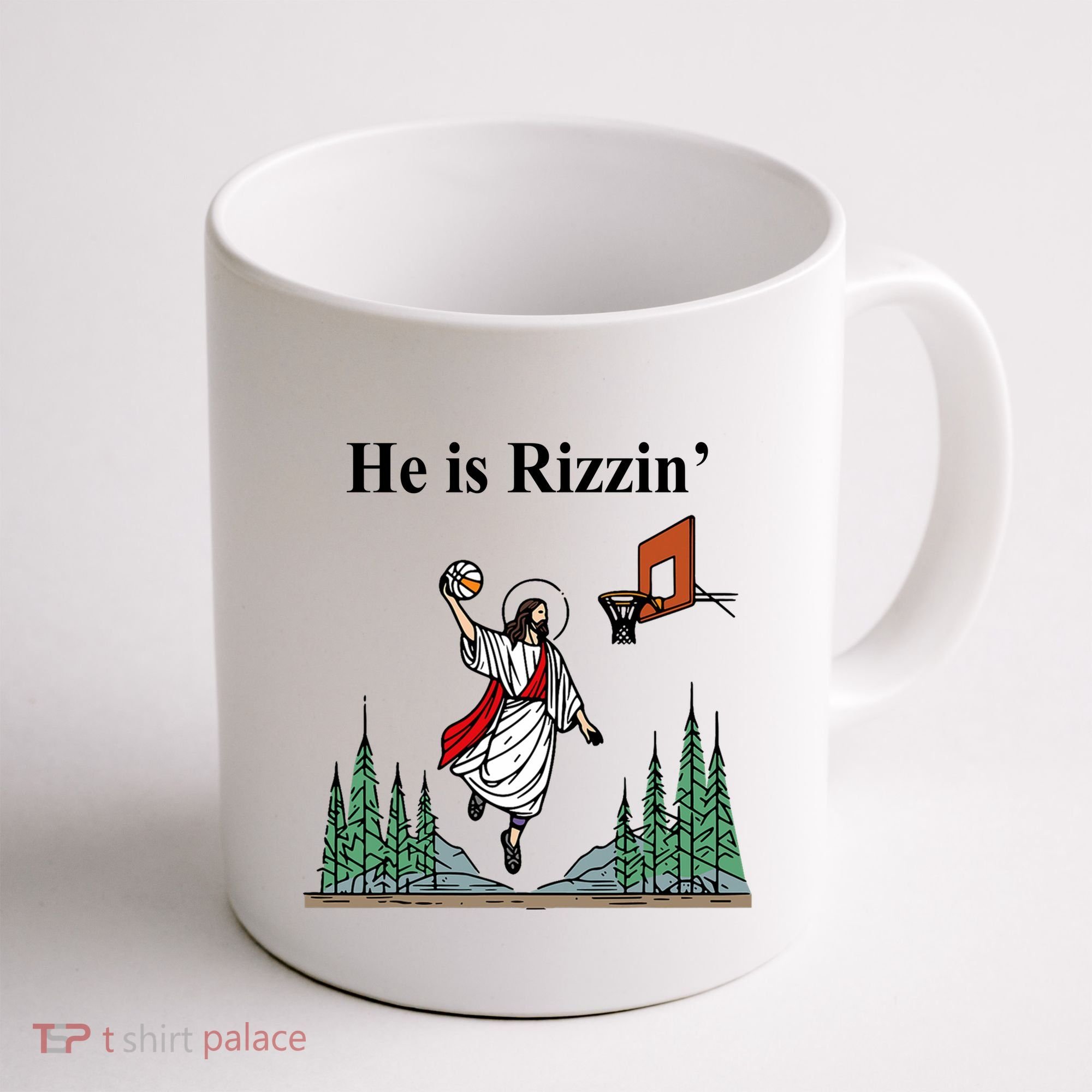He Is Rizzin Funny Jesus Playing Basketball Meme Coffee Mug